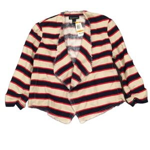 INC International Concepts Linen Striped raw edge 3/4 sleeve blazer Size Small